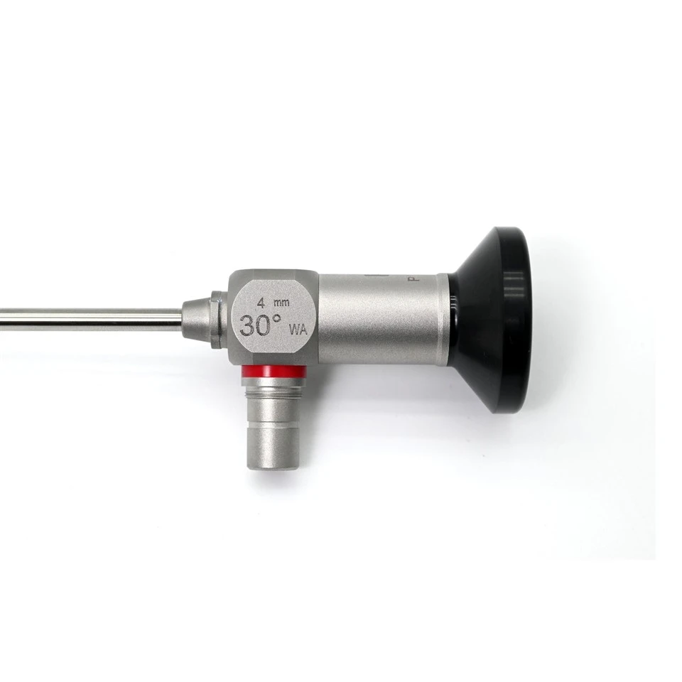 Rigid cystoscope 4mm 30° WA — light post connector and angle marking detail, Storz compatible interface